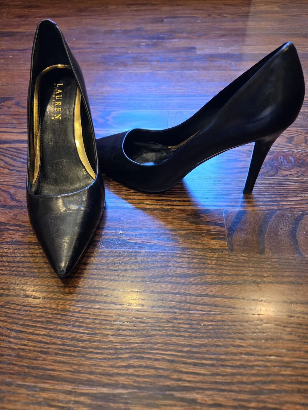 LAUREN Ralph Lauren Black Pointed-Toe Leather Pumps